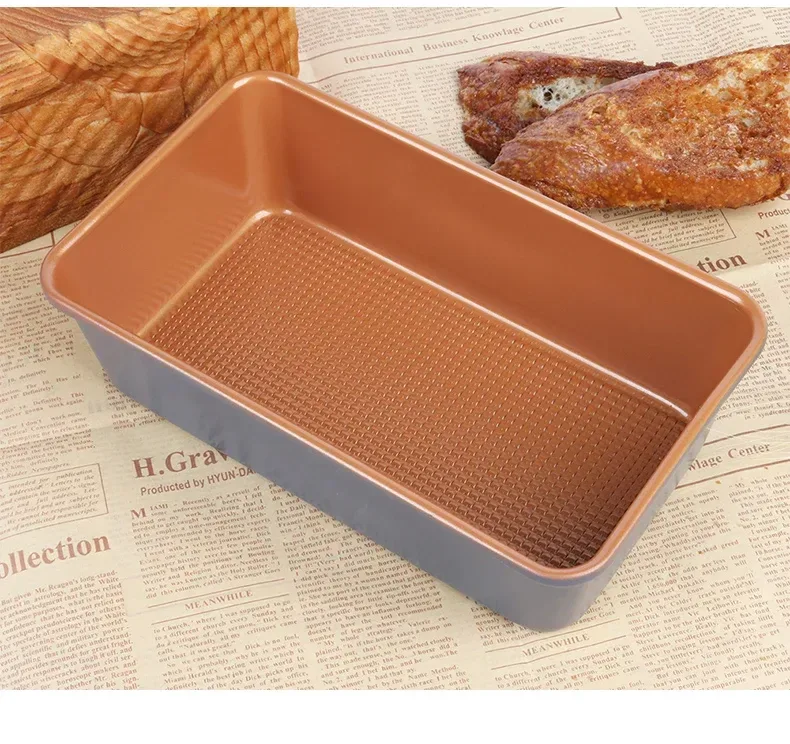 textured nonstick surface inside the copper loaf pan