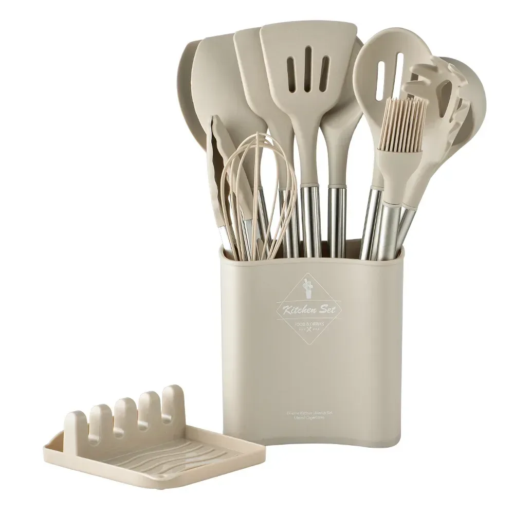 silicone cooking utensil set with spoon rest