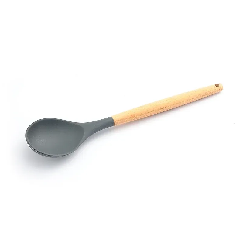 silicone solid spoon with wooden handle for stirring