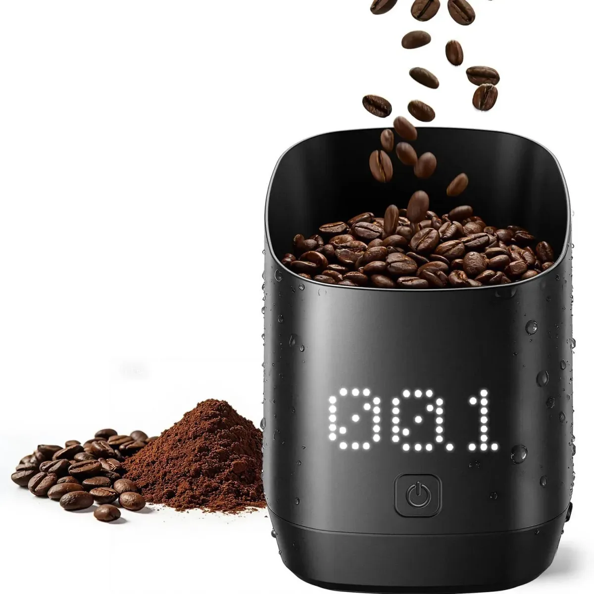 coffee beans poured into the dosing cup scale