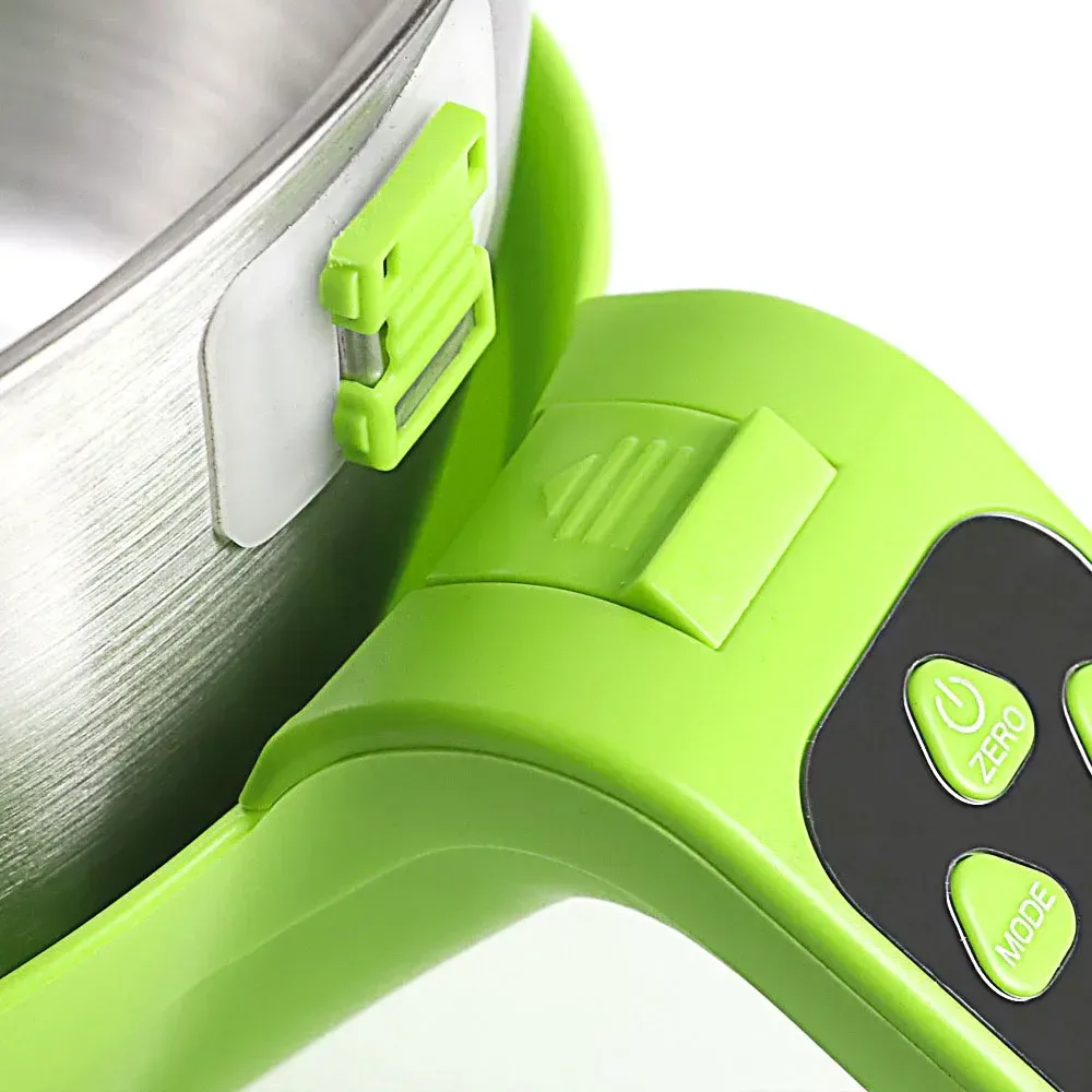 removable stainless steel bowl clipped to the measuring cup kitchen scale