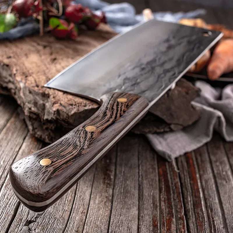 hand forged Chinese cleaver riveted wood handle
