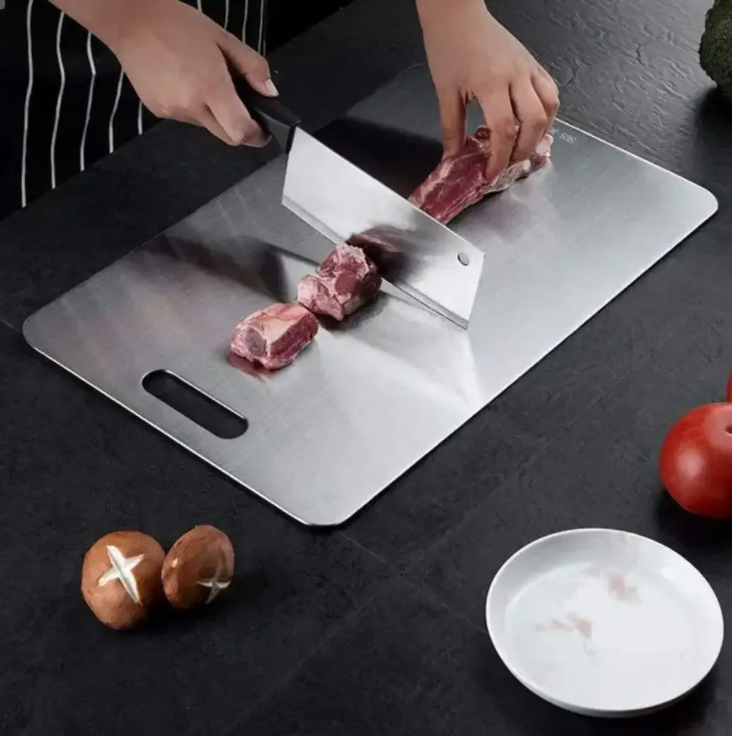 stainless steel cutting board with cut out handle