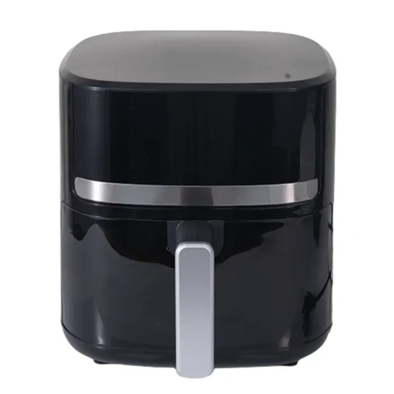 black digital air fryer with silver trim