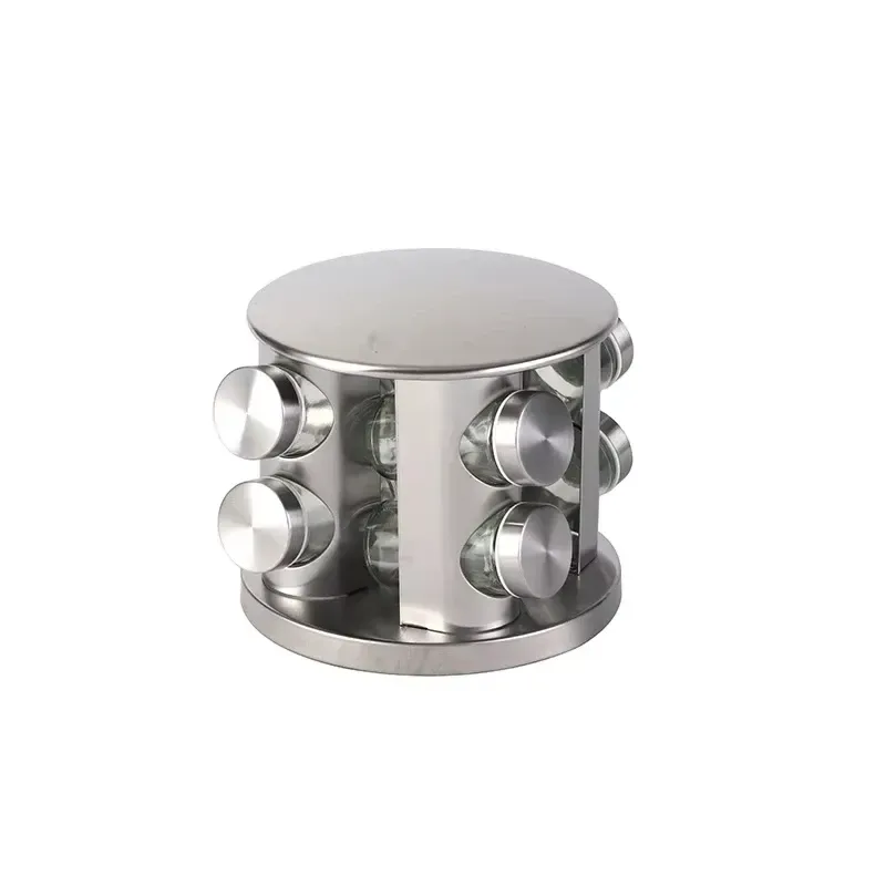 low 2 tier rotating stainless steel spice rack with 8 jars