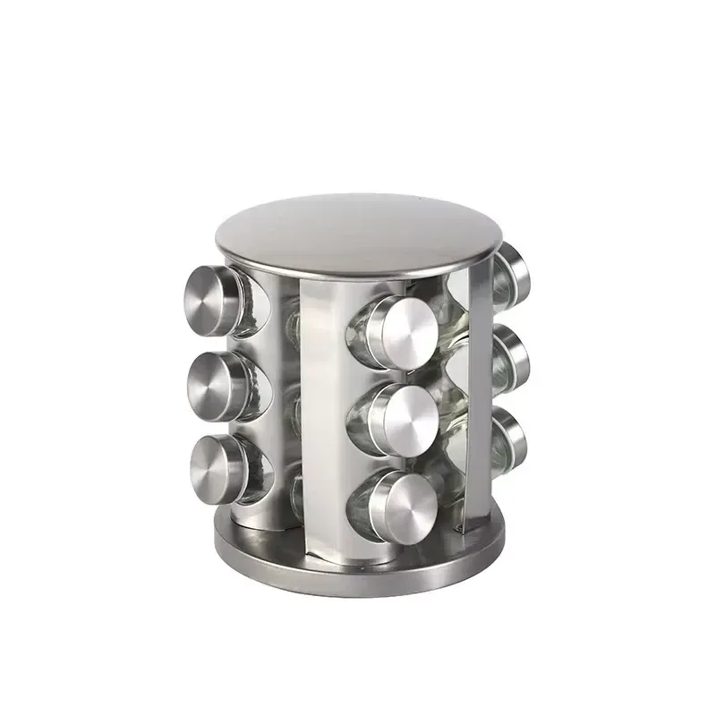 compact 3 tier rotating stainless steel spice rack