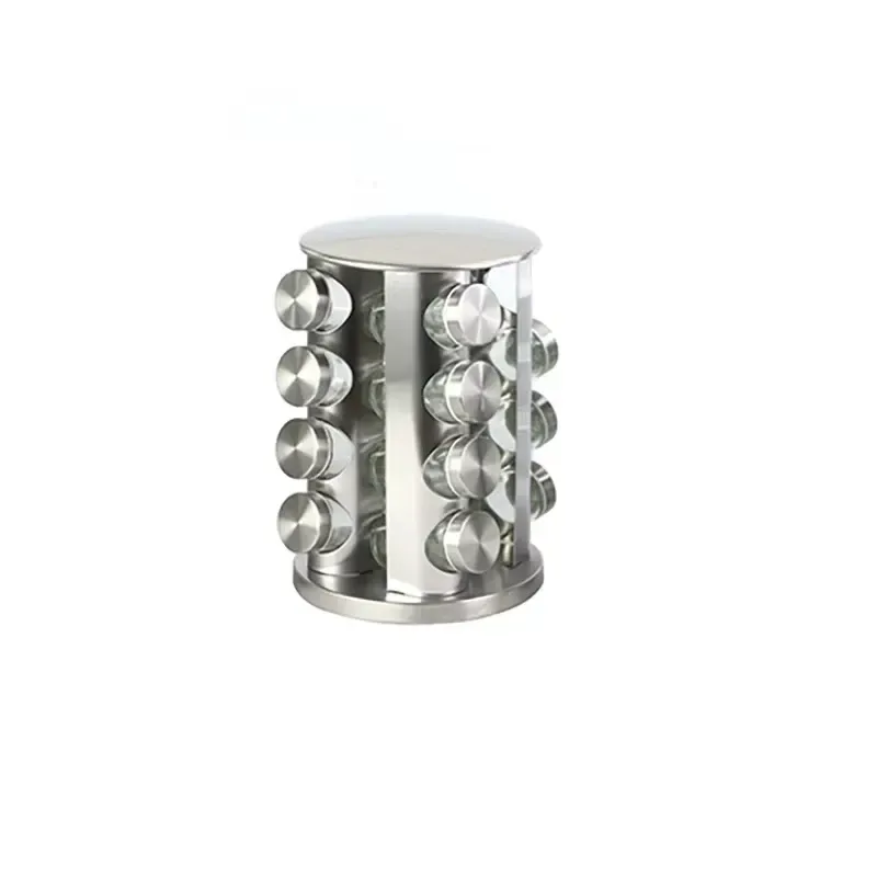 4 tier rotating stainless steel spice rack with 16 jars