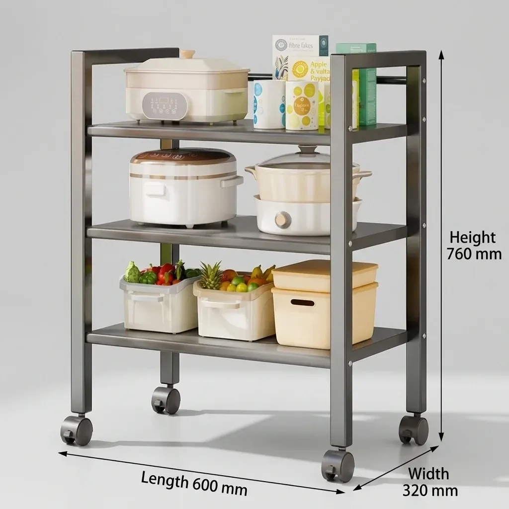 3 tier rolling kitchen rack with shelves for small appliances